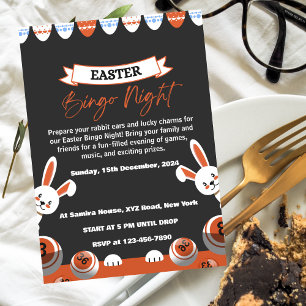 Graue und orange Moderne Bingo Nacht Einladung