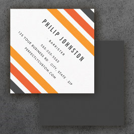 Graue und orangefarbene Retrostreifen, weiß diagon Quadratische Visitenkarte