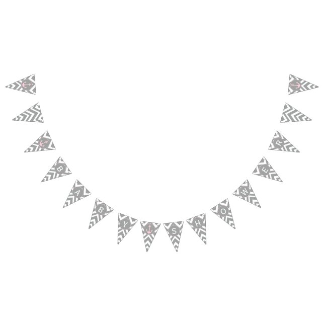 Graue und pastellrosa Zickzack Kinderdusche Wimpelkette (Alle)