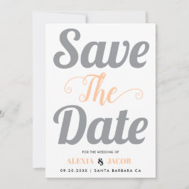 Graue und pfirsichfarbene Typografie und Foto auf Save The Date