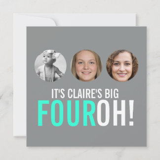 Graue und rosa 40. FOUROH! Foto Geburtstag einlade Einladung