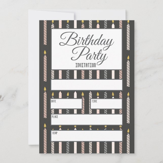 Graue und rosa Birthday Candles Einladung (Vorderseite)