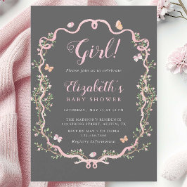 Graue und rosa Blossom Floral Girl Babydusche Einladung
