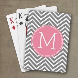 Graue und rosa Chevronen mit benutzerdefinierter M Spielkarten