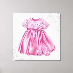 Graue und rosa Damaske Kleid Rosa Kleid Baby Girl Leinwanddruck