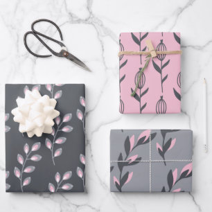 Graue und rosa florale Geschenkpapiere Geschenkpapier Set