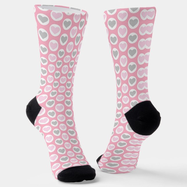 Graue und rosa Herz Socken Valentinsgeschenk (Gewinkelt)