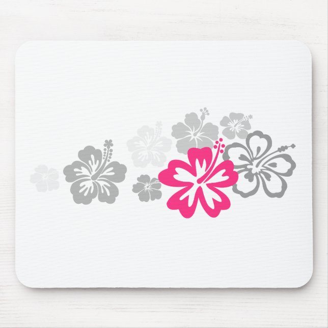 Graue und rosa Hibiskusentwürfe Mousepad (Vorne)