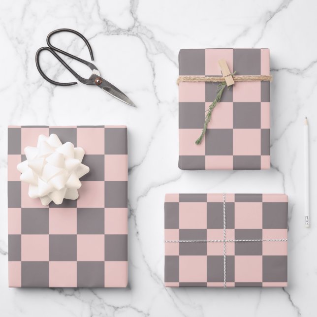 Graue und rosa Karton Geschenkpapier Set (Vorderseite)