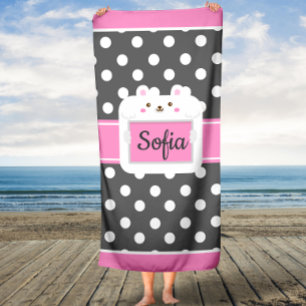 Graue und rosa Polka Dots Kitty Kids Custom Handtu Badehandtuch