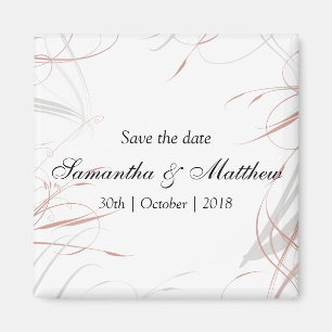 Graue und rosa Schnörkel Save the Date Magnet