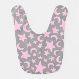 Graue und rosa Sterne und Monde Babylätzchen