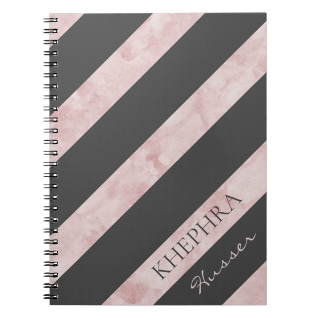 Graue und rosa Streifen-Notebook Notizblock (Vorderseite)