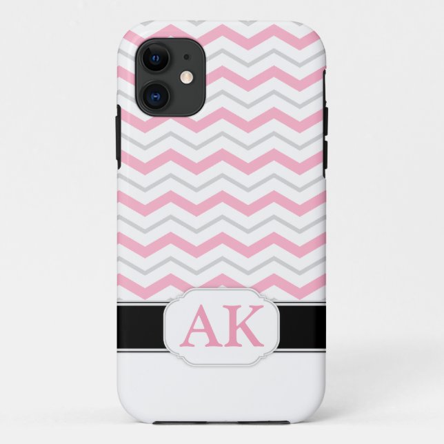 Graue und rosa Zickzack Monogram iPhone 5 Fall Case-Mate iPhone Hülle (Rückseite)