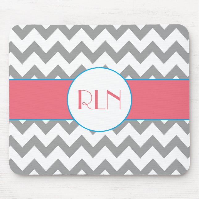 Graue und rosa Zickzack Monogramm-Mausunterlage Mousepad (Vorne)