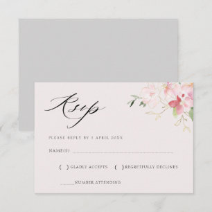 graue und rosafarbene Blumengold-RSVP-Karte RSVP Karte