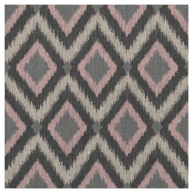 Graue und rosafarbene Ikat Zickzack Stoff (Muster)