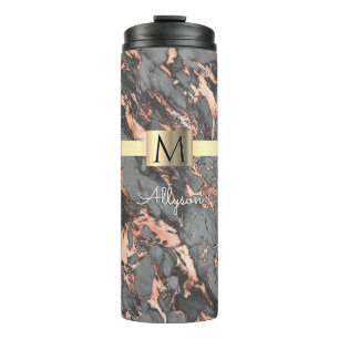 Graue und Rose Gold Marmor Box, Name & Monogramm Thermosbecher