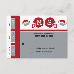 Graue und rote Fußball-Ticket Hochzeit RSVP Karte