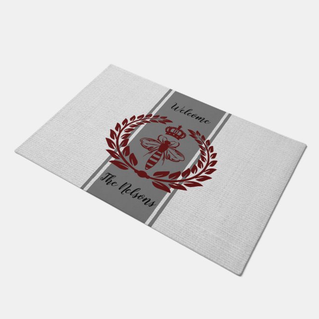 Graue und rote königliche Biene gestreift Fußmatte (Schrägansicht)