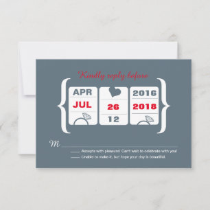 Graue und rote Slot-Machine-Hochzeits-RSVP RSVP Karte