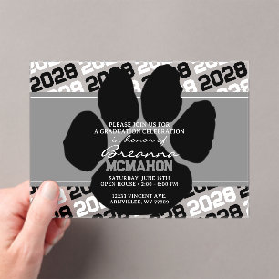 Graue und schwarze Abschluss Pawprint Mattiert Acryleinladungen