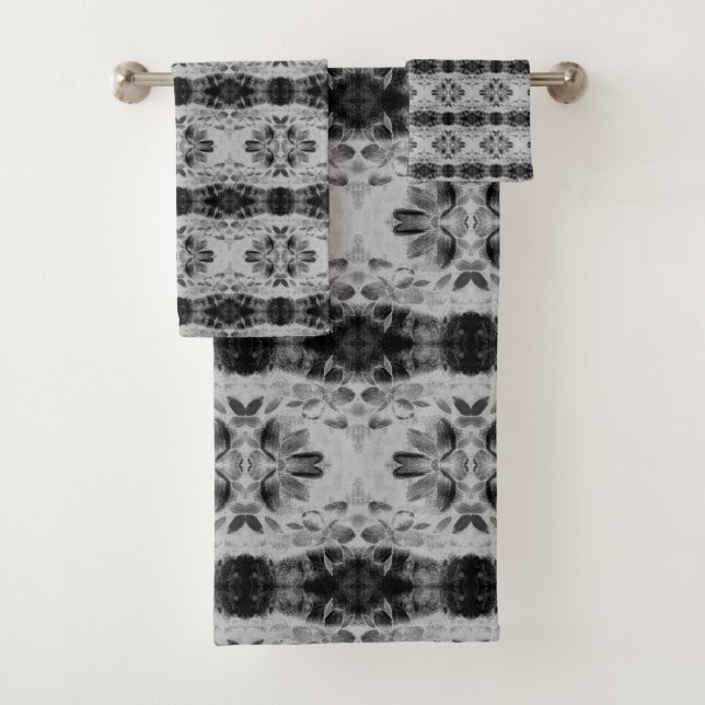 Graue und schwarze Blüten Gemustert Badhandtuch Set (Insitu)