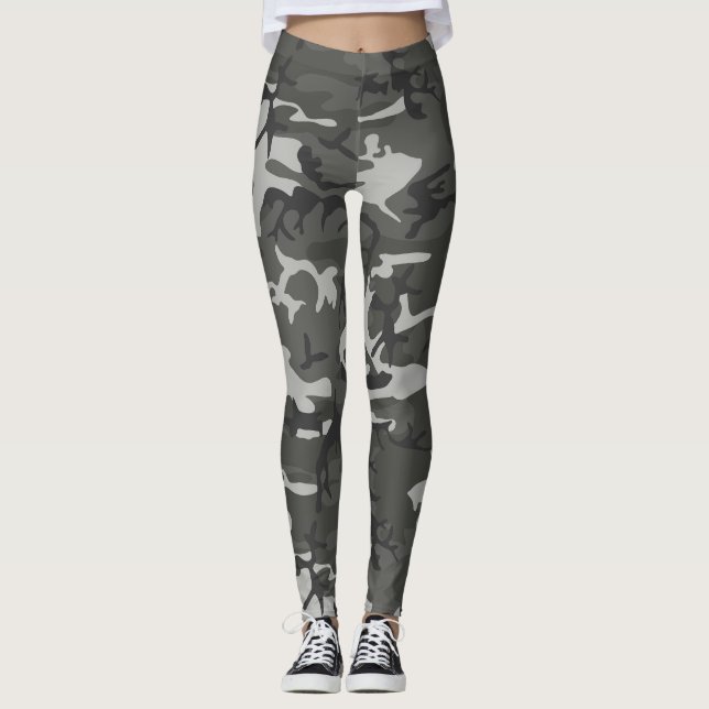 Graue und schwarze Camouflage Leggings (Vorderseite)