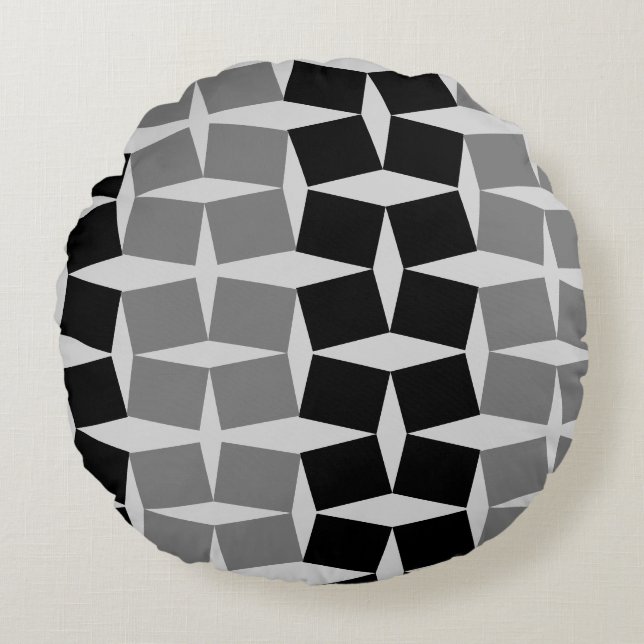 Graue und schwarze diagonale Quadrate rundes Kisse Rundes Kissen (Vorderseite)