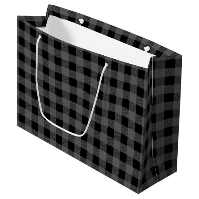 Graue und schwarze Lumberjack Karierte große Gesch Geschenktüte (Vorderseite Schrägansicht)