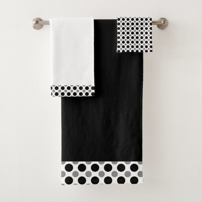 Graue und schwarze Polka Dots Badhandtuch Set (Insitu)