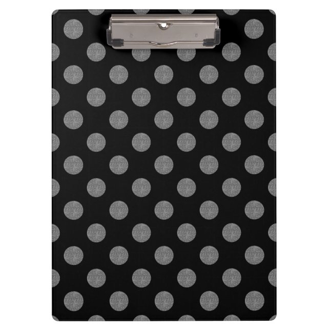 Graue und schwarze Polka-Punkte Klemmbrett (Vorderseite)