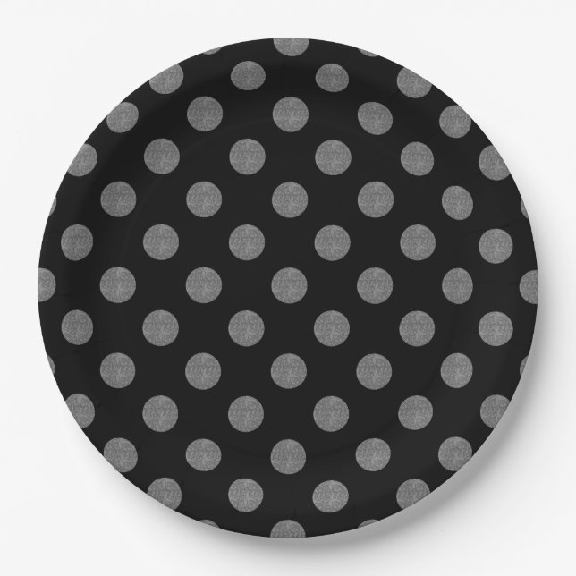 Graue und schwarze Polka-Punkte Pappteller (Vorderseite)