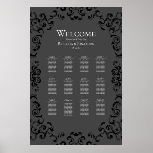 Graue und schwarze Swirl Gothic Wedding Poster
