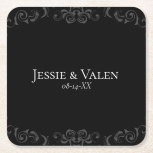 Graue und schwarze Swirl Gothic Wedding Rechteckiger Pappuntersetzer