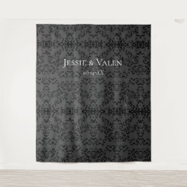 Graue und schwarze Swirl Gothic Wedding Wandteppich