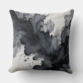 Graue und schwarze Wasserfarbe Abstrakt Kissen