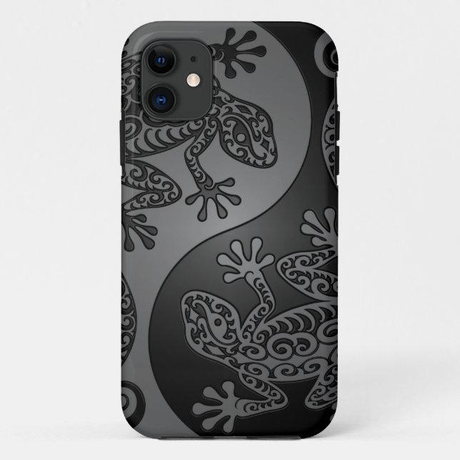 Graue und schwarze Yin Yang Eidechsen Case-Mate iPhone Hülle (Rückseite)