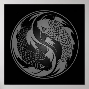 Graue und schwarze Yin Yang Koi Fische Poster