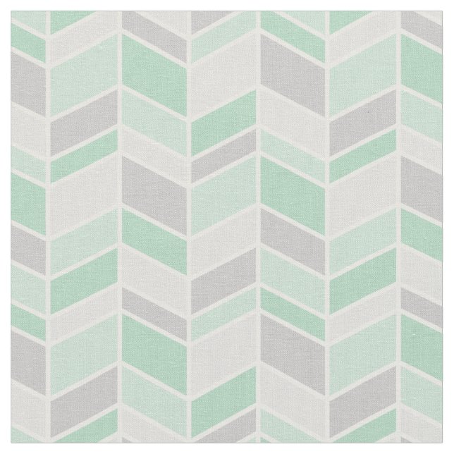 Graue und Seafoam Herringbone Zickzack Stoff (Nahaufnahme)