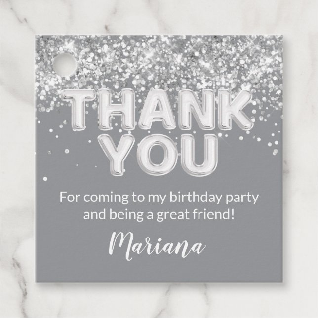 Graue und Silberne Gastgeschenke Geschenkanhänger (Vorderseite)