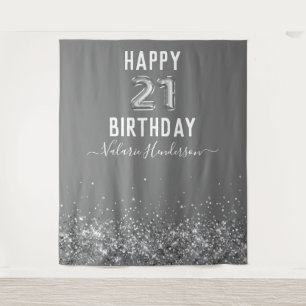 Graue und silberne Happy 21. Geburtstag Tapete Wandteppich