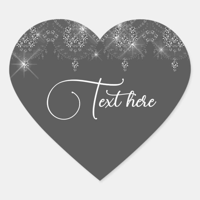 Graue und silberne Spitzen mit eleganter, glänzend Herz-Aufkleber (Vorderseite)