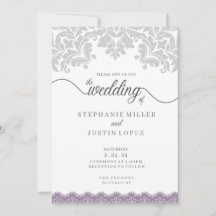 Graue und staubige lila Schriftrolle Hochzeitseinl