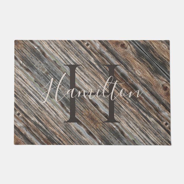 Graue und Tan Holz Design Door Mat HAMbWG Fußmatte (Vorderseite)