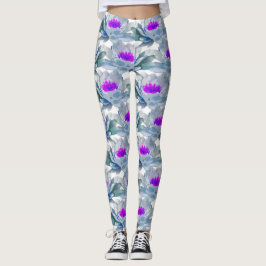 Graue und violette Blumenmuster Leggings