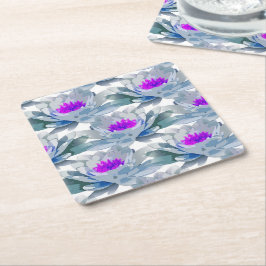 Graue und violette Blumenmuster Rechteckiger Pappuntersetzer