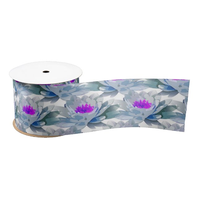 Graue und violette Blumenmuster Satinband (Spule)