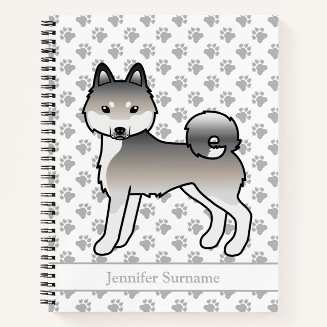 Graue und weiße Alaskan Klee Kai Dog & Custom Text Notizbuch (Vorderseite)