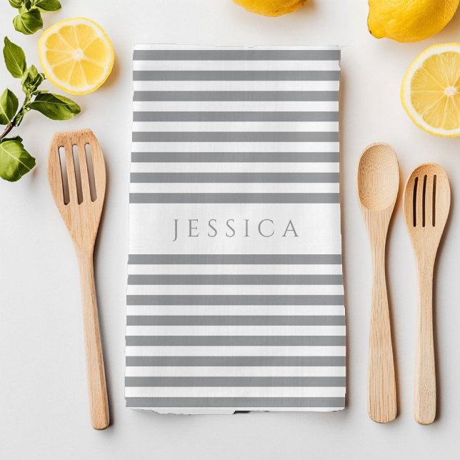 Graue und weiße Bauernhöfe Gestreiftes Muster Geschirrtuch (Gray & White Farmhouse Striped Pattern Kitchen Towel)